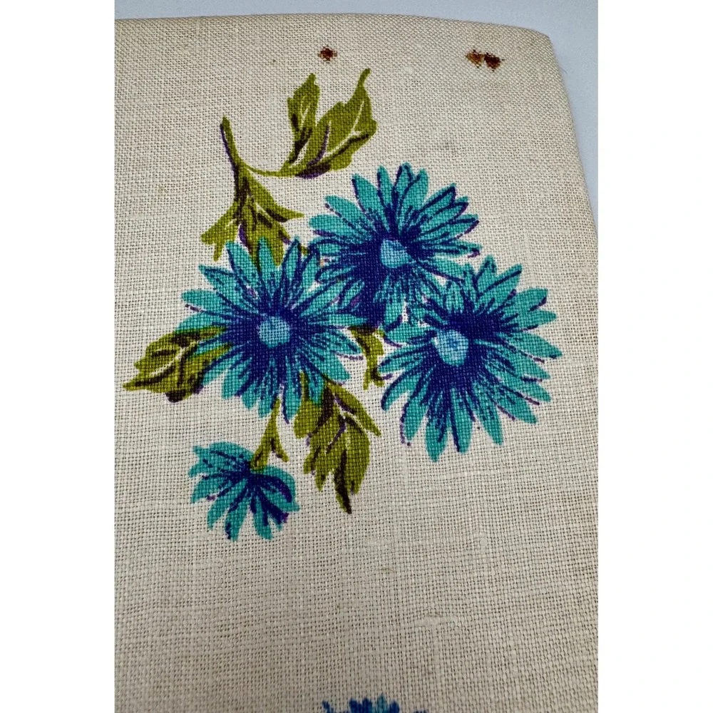 Vintage 1940/50s Victory Linen Tea Set Blue Carnations Tablecloth 4 Napkins New